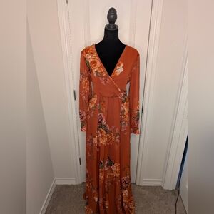 Baltic Born Orange Floral Long Sleeve Dress
